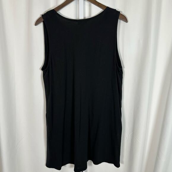 J Jill Black Tunic Sleeveless Tank Top Sz Large Floral Embroidered High Low‎ Hem - Picture 4 of 9